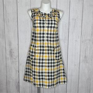 VTG 60s 70s Dress - Mod Bold Plaid Print With Front Metal Zipper & Pockets, sz L